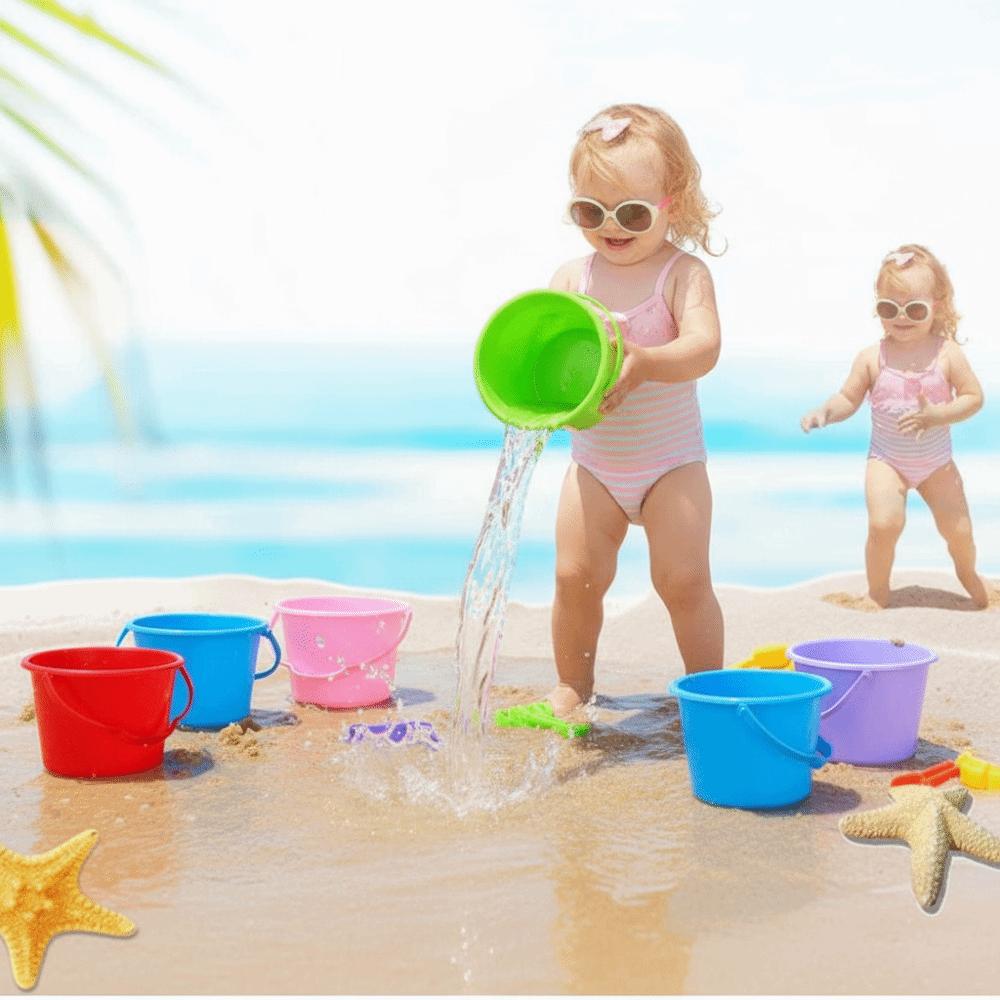6 Pcs Water-Splashing Festival Toy Beach Sand Buckets with Handle Sand Pails  Outdoor Summer