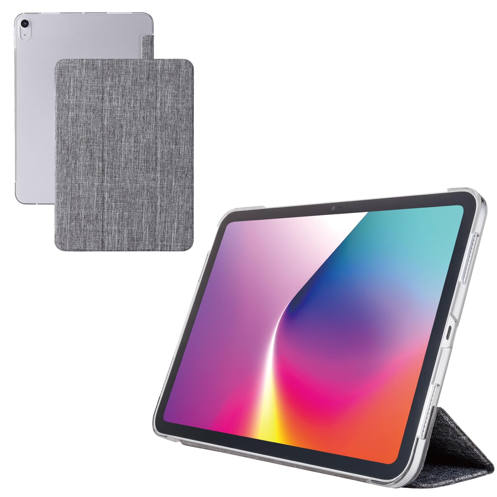 

ELECOM iPad Air Case Fabric Flap Slim and Clear 11-inch (M3/M2) 10.9 (5th/4th Generation), Case, Lightweight, Back, 2-Angle, Gray, TB-A25MWVCGY серый