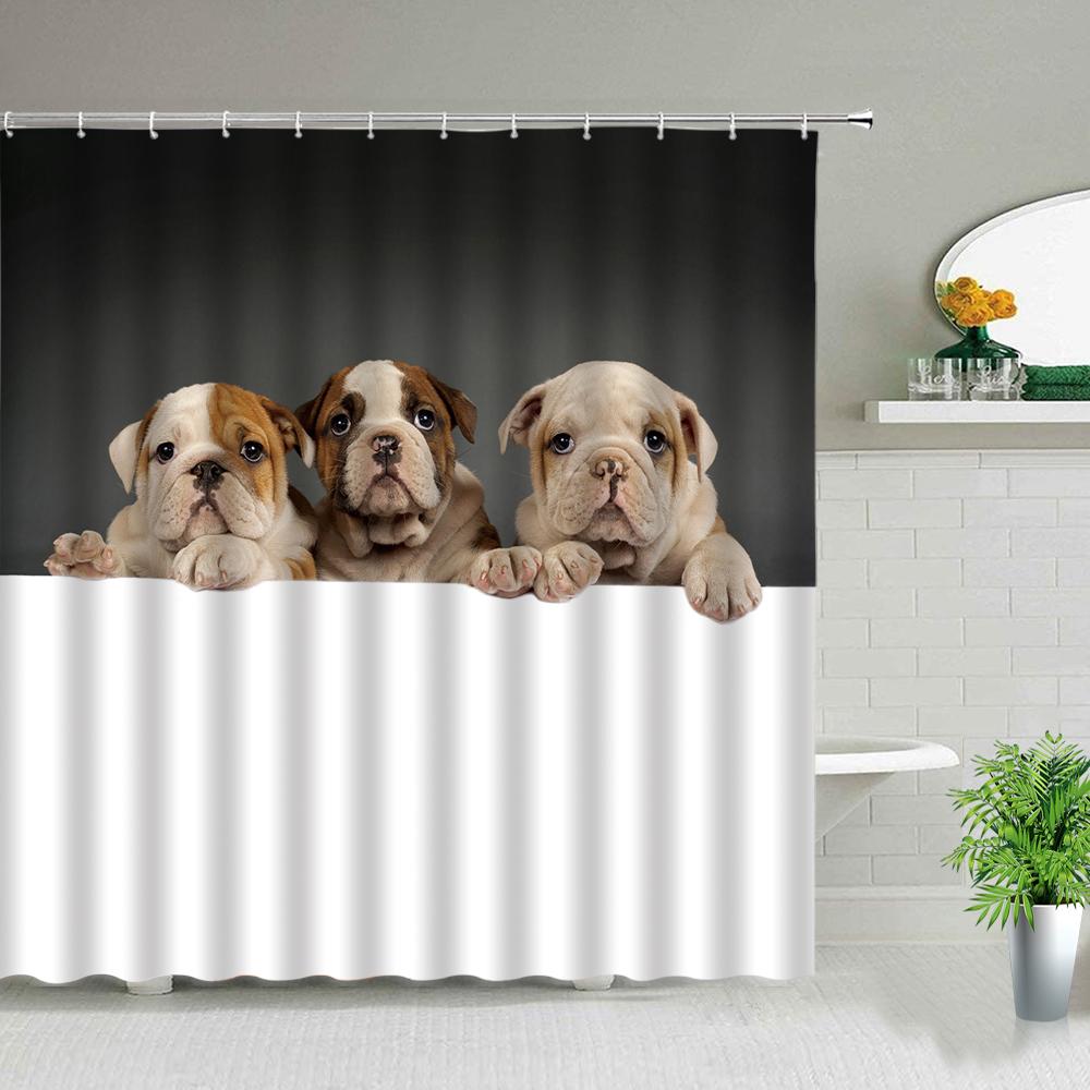 Cat Dog Cow Shower Curtain Set Cute Animal Bathroom Curtains Fabric Christmas Home Bathroom Decor Bathroom Accessories Set