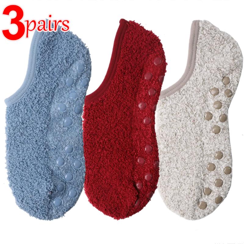 1/3 pary Miękkie Skarpetki z Polaru Koralowego Damskie Pogrubione Pluszowe Zimowe Ciepłe Kapcie Podłogowe do Spania Krótkie Skarpetki Niewidoczne Skarpetki Stopki