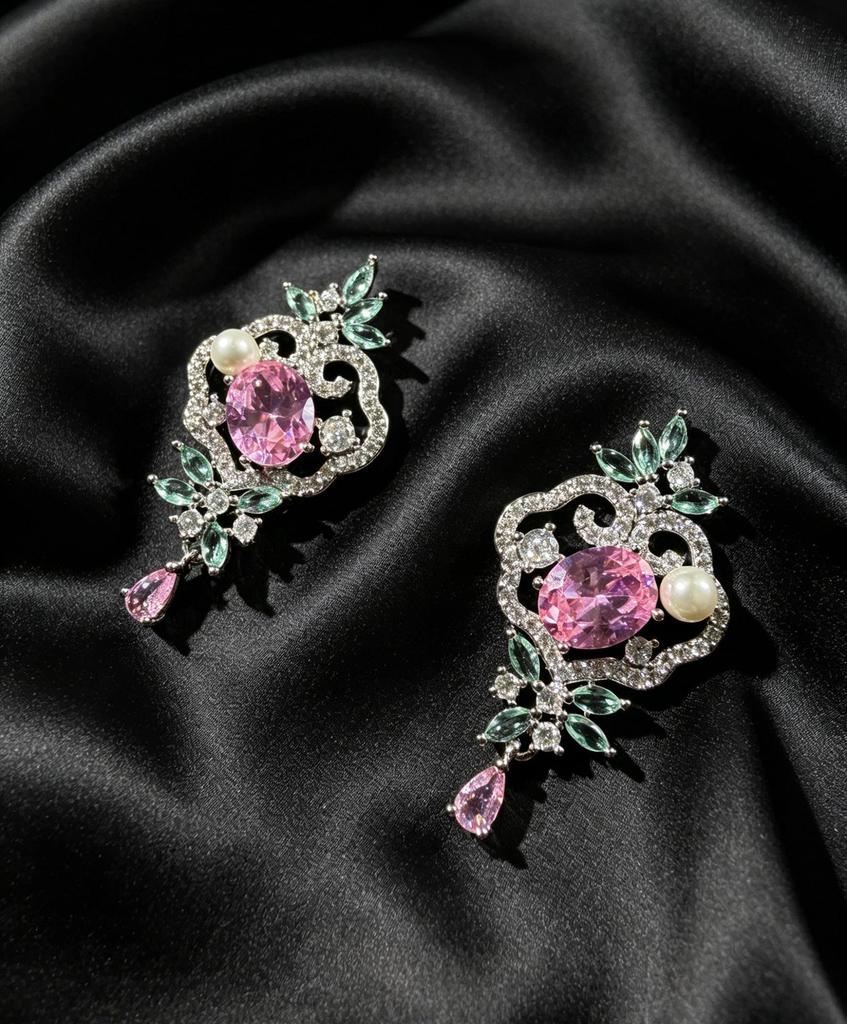Elegant Chinese-Style Zircon-Inlaid Summer Earrings with S925 Silver Needles