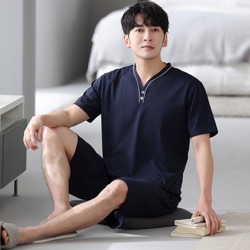 Men's Summer Modal Pajama Set - V-Neck, Short Sleeve & Shorts Combo, Wear Indoors or Out