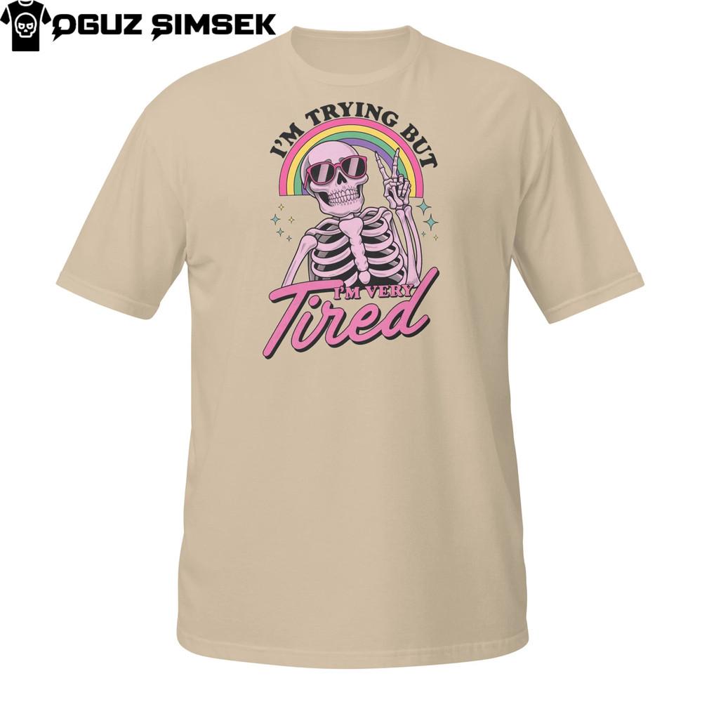 

Забавная футболка со скелетом «Я стараюсь, но я очень устал» | Пастельный радужный гот XL
