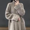 Fall Winter Womens Cardigan Sweater Lapel Open Stitch Knit Loose Thick Warm Soft Elastic Long Sleeve Mid Length Coat Jacket Plus Size Pockets