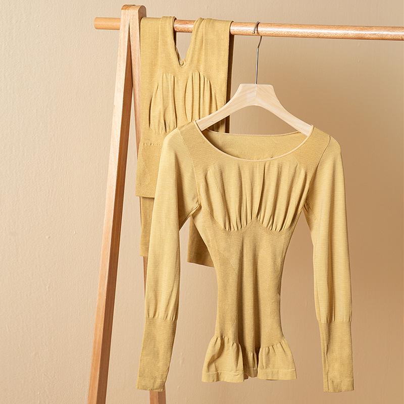 Women's Seamless Thermal Underwear Set - Round Neck, Thin, Tight, Warm Body-Shaping for Autumn/Winter
