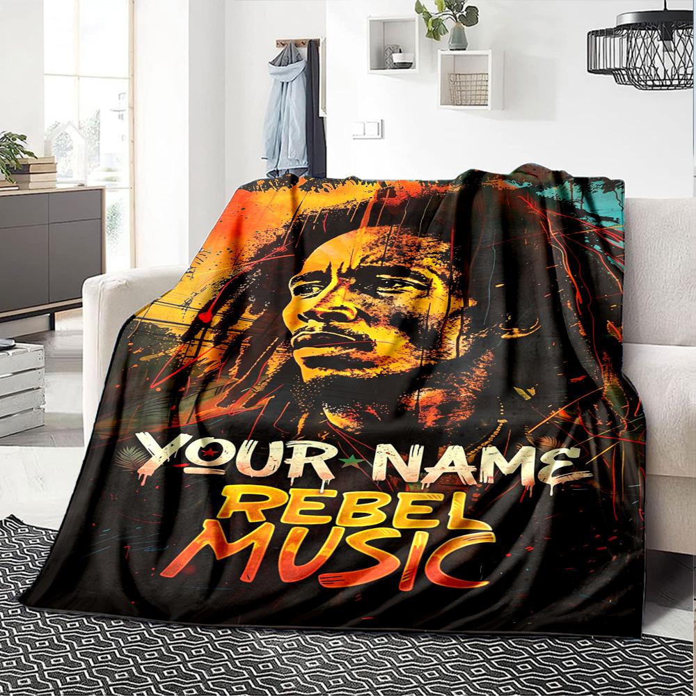 Bob Marley Customize Your Name Blanket Lightweight Personalized Blanket Soft & Cozy Suitable for Picnics Seaside Office Chair Home Decor All-Season Us