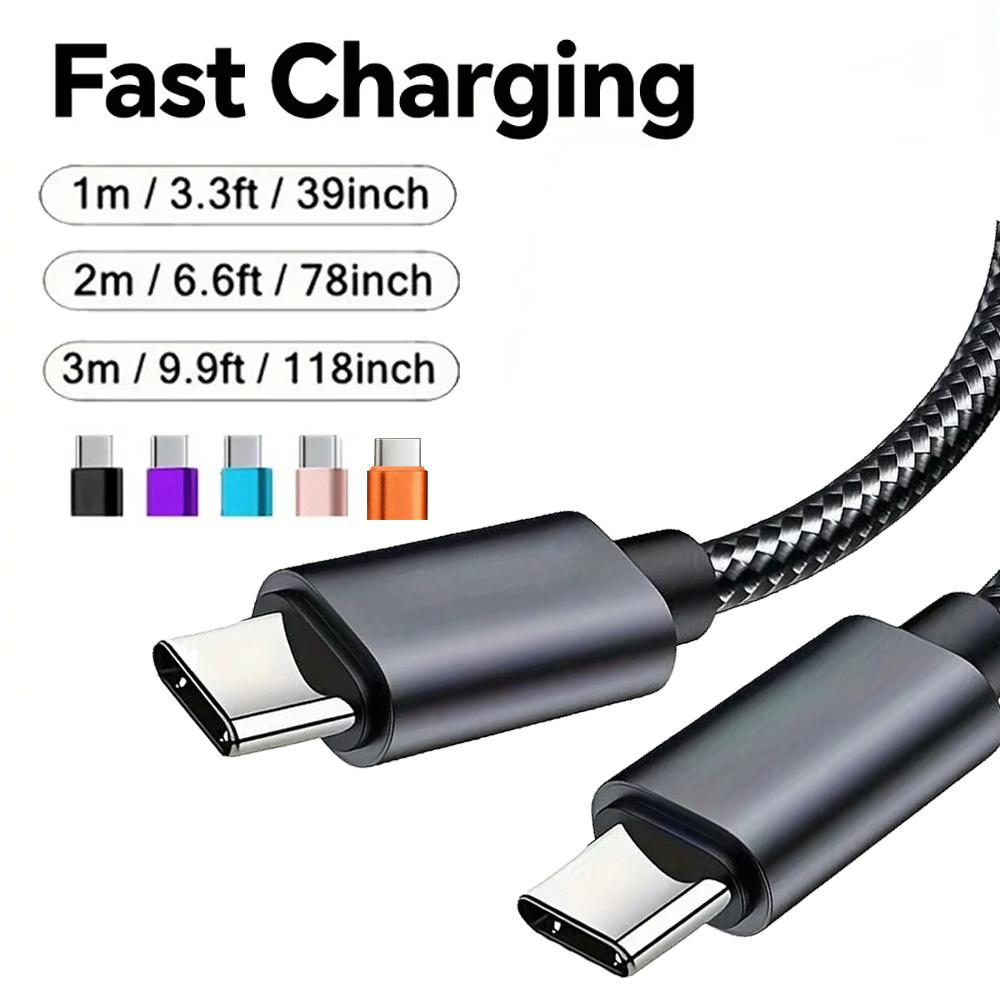 Nylon Braided 60W Type C Wire For iphone 15 16 17 pro max 1m 2m 3m USB C  To Type C Fast Charge Cable for Samsung Xiaomi Huawei