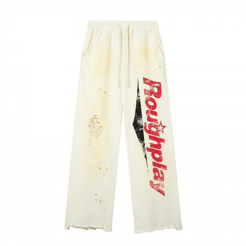 Roughplay Streetwear Pants Mens Loose Fit Distressed Washed Drawstring Trousers