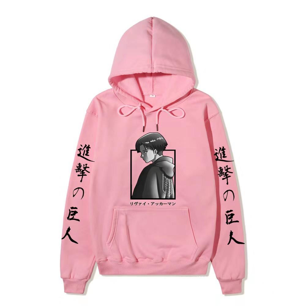 Attack on Titan Levi Ackerman Hoodie Unisex Fleece Sweatshirt Japanese Text Double Sleeve Print Autumn Winter Pullover