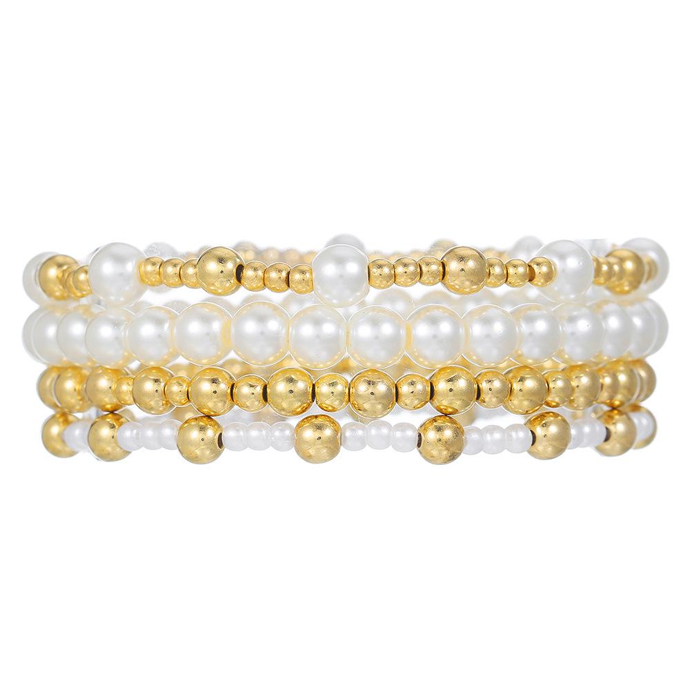 European and American jewelry niche design cross bracelet set sweet cool beaded stacked shell pearl bracelet