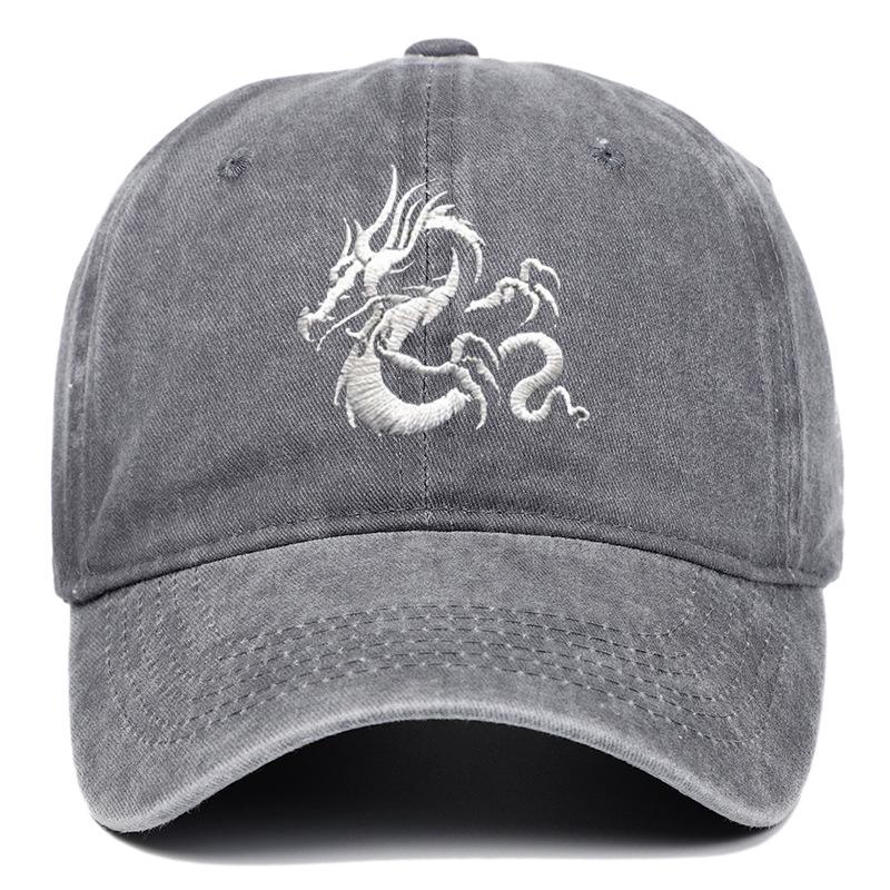 European Dragon Embroidery Vintage Washed Cotton Baseball Cap