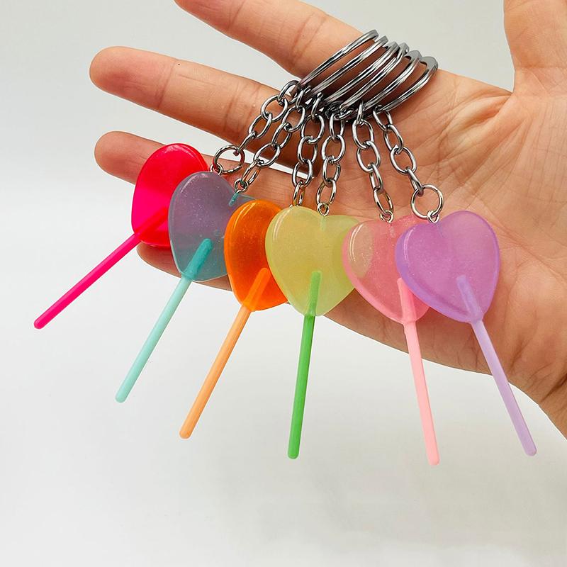 1Pc Homens Mulheres Bolsa Pingentes Diy Crianças Jóias Presentes Adorável Resina Amor Pirulito Chaveiro Mini Simulação 3D Comida Chaveiros