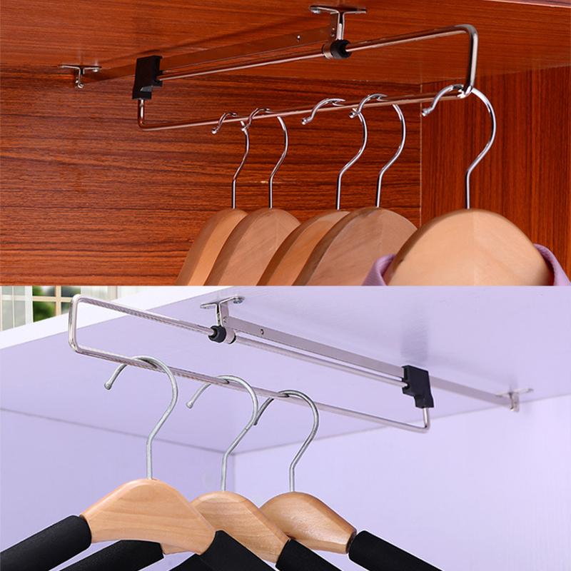 Retractable Closet Wardrobe Rail Clothes Hanger Towel Coat Racks Rod Space Saving Pants Tie Storage Shelf Closet Organizer