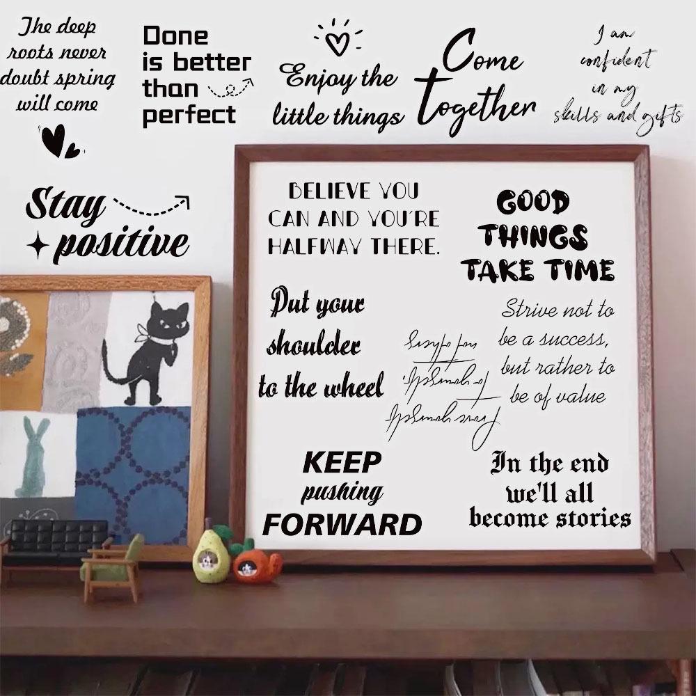50-Piece Set of Motivational English Phrases Transparent PET Stickers for Scrapbooking and Decoration.
