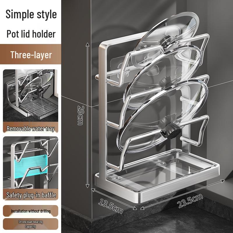 Stainless Steel Wall-Mounted Kitchen Rack for Cutting Boards and Pot Lids