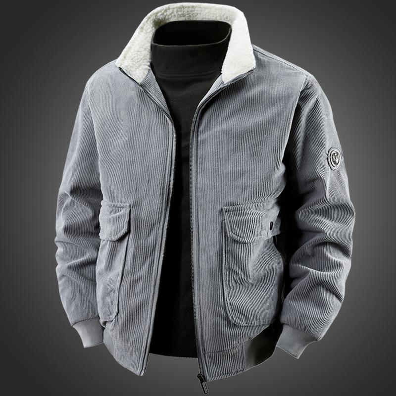 Men's Retro Corduroy Lambswool Jacket - Winter Warm Stand Collar, Mid-weight, Casual Style
