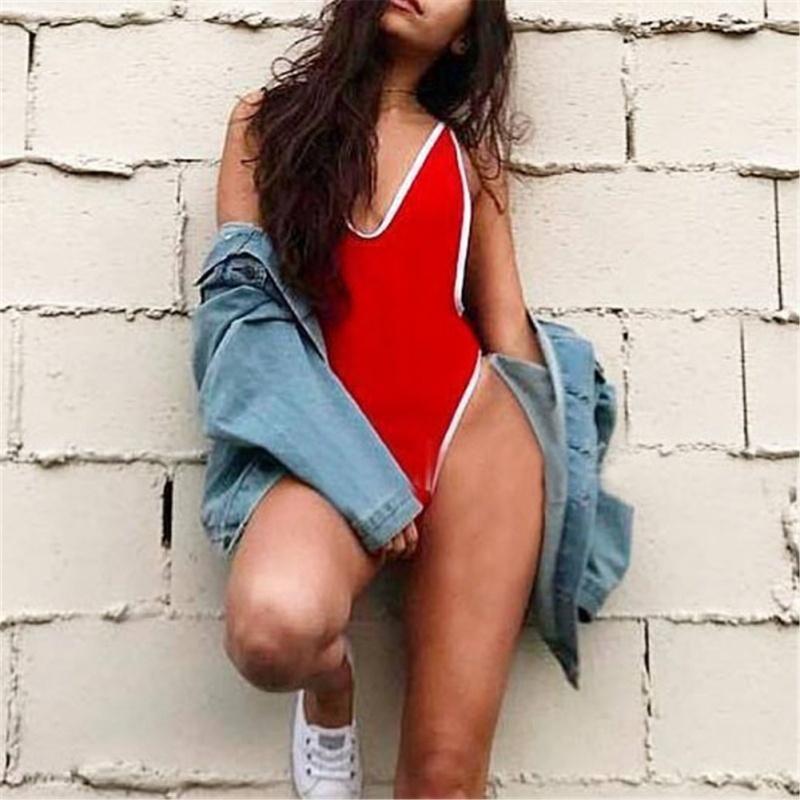 Thong Swimwear Women 2017 One Piece Swimsuit Bodysuit Bikini High Cut Swimming Suit For Women Monokini Deep V Neck Bathing Suit