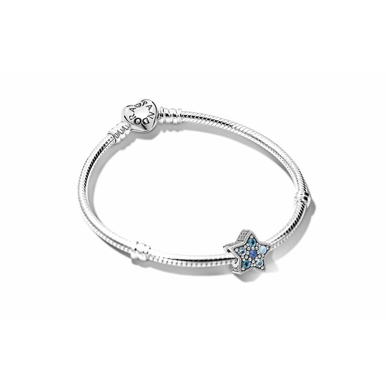 Pandora Five-Pointed Star Sparkling Peach Heart Classic Snake Bone Chain Set 925 Silver Bracelet Women s Style ZT10935 серебряный