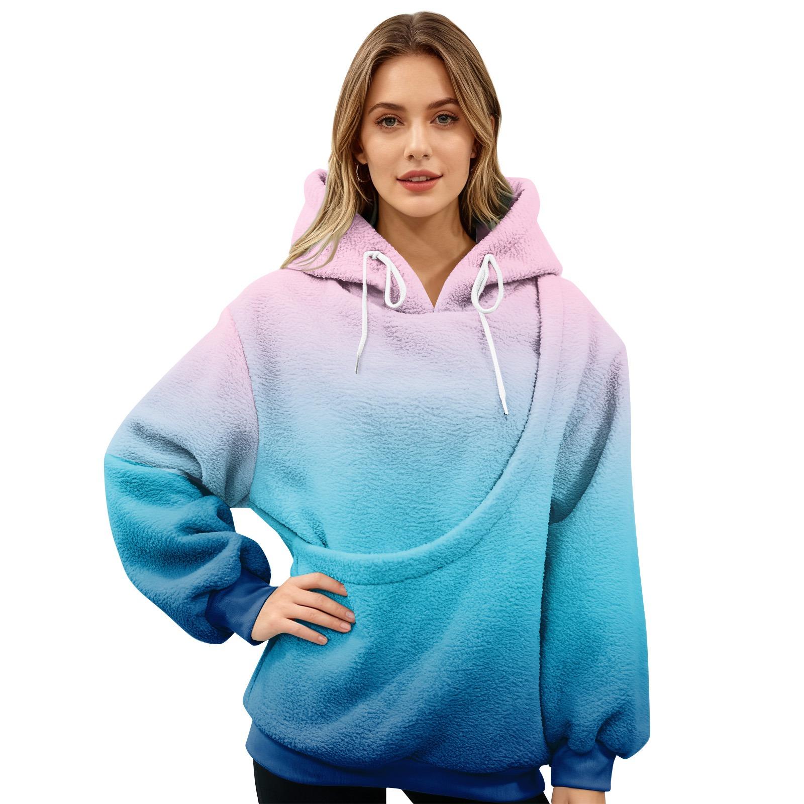 

Women s Gradient Printed Pullover Long Sleeve Sports Flannel Top L