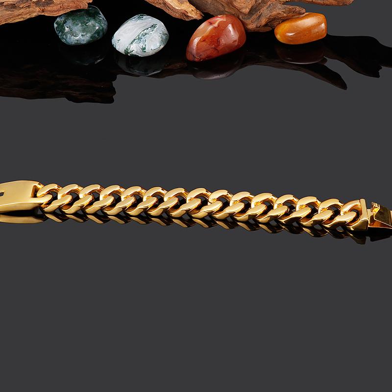 Polished Stainless Steel Hand Accessories 20MM Wide Iron Cuban Chain Men's Wrist Bracelet Luxury Never Fade Gold Color Men‘s Jewellery Boy