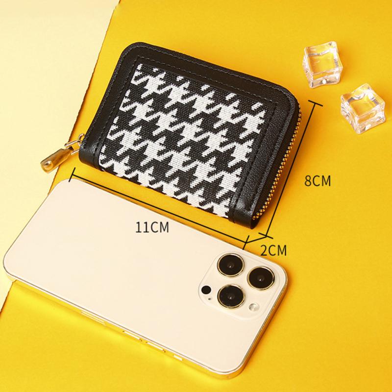 Women Houndstooth Wallet Pu Leather Multi-functional Multi-card Slot Zipper Coin Purse