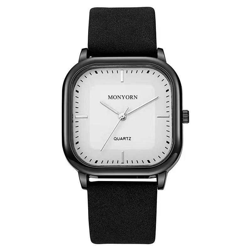 Classic Square Mens Watch With Leather Band And Quartz Movement For Daily Use