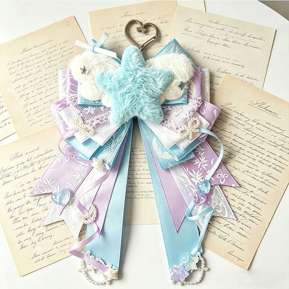 Cute Plush Heart Wings Bow Brooch Badge Handmade Pastel Ribbon Pin With Star Heart Charm Ita Bag Decor Light Sticks Accessories