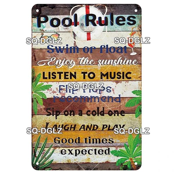 SQ-DGLZ Vintage Warning Pool Rules Metal Sign Plate Tin Sign Plate Home Bar Door Wall Decor Sticker Decoration Plaque Poster