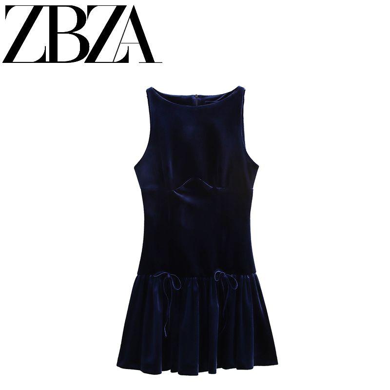 Zbza Autumn New Women's Clothing Fashion Style French Design Bowknot Decoration Velvet Dress 9388072