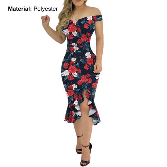 Formal Dress Off Shoulder Irregular Sleeveless Non-positioning Print Bodycon Dress for Wedding