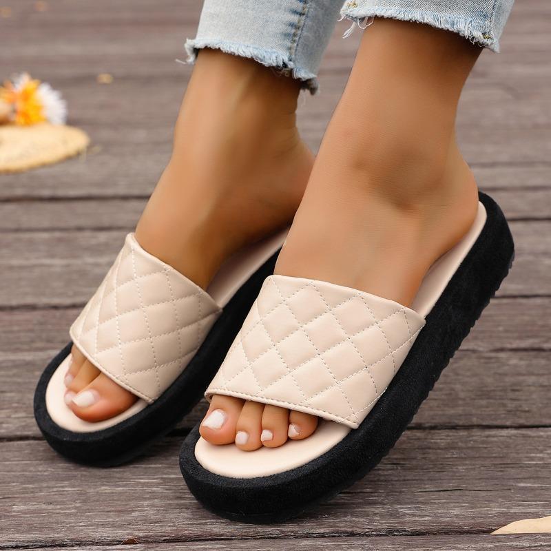 

Women s Plus Size New Summer Casual Chunky Sole One Strap Slide Sandals 43 абрикосовий