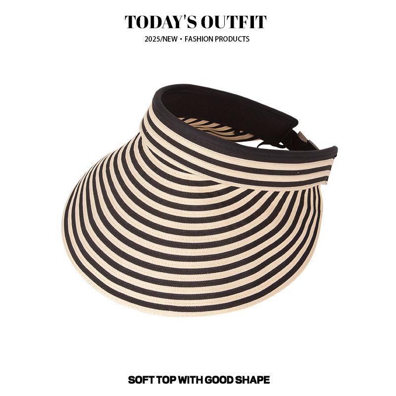 New Summer Black and White Striped Large Brim Sun Protection Hat for Women In Summer Foldable Casual and Versatile Sun Protection Hat