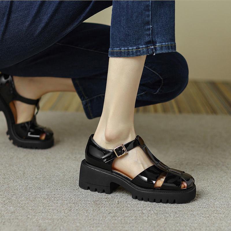 Ladies Shoes Round Toe Tip Sandals for Women Chunky Summer 2024 Platform Footwear Closed Thick Heel Block Outdoor Anti Slip Hot