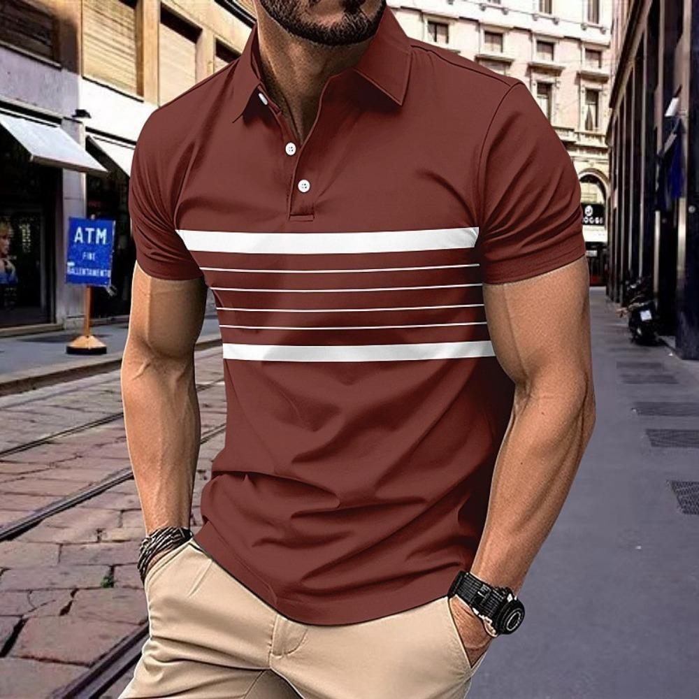 New Men's Fashionable Casual Polo Shirt Summer Button Striped Versatile T-shirt