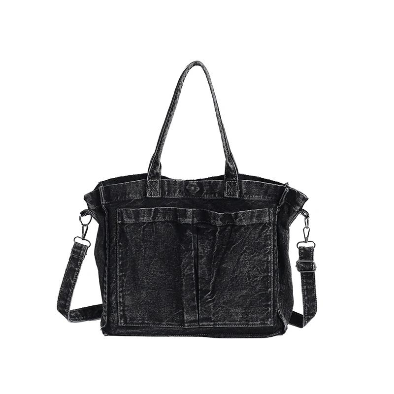 Velkokapacitní džínová crossbody taška na zip, jednobarevná, všestranná, módní, měkká, jednoduchá, trendy, taška přes rameno