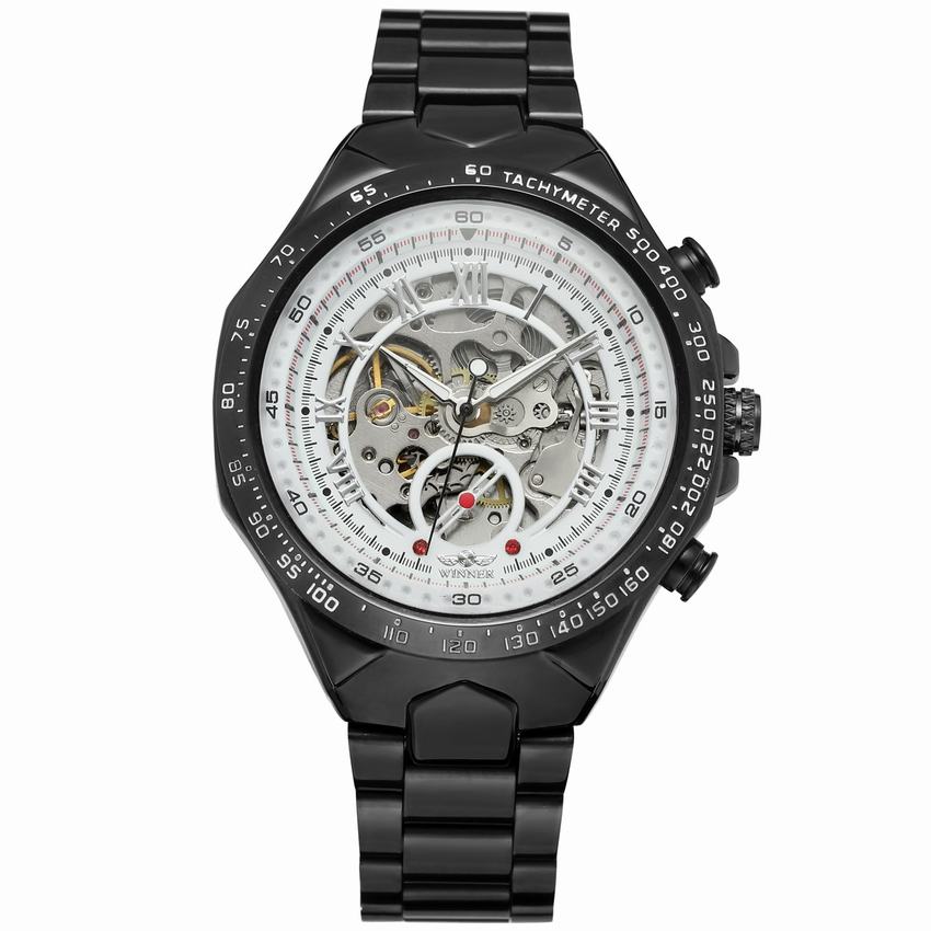 New Classic Luxury Brand Gold Skeleton Watch for Men Mechanical Watches Casual Stainless Steel Strap Vintage Wristwatches New