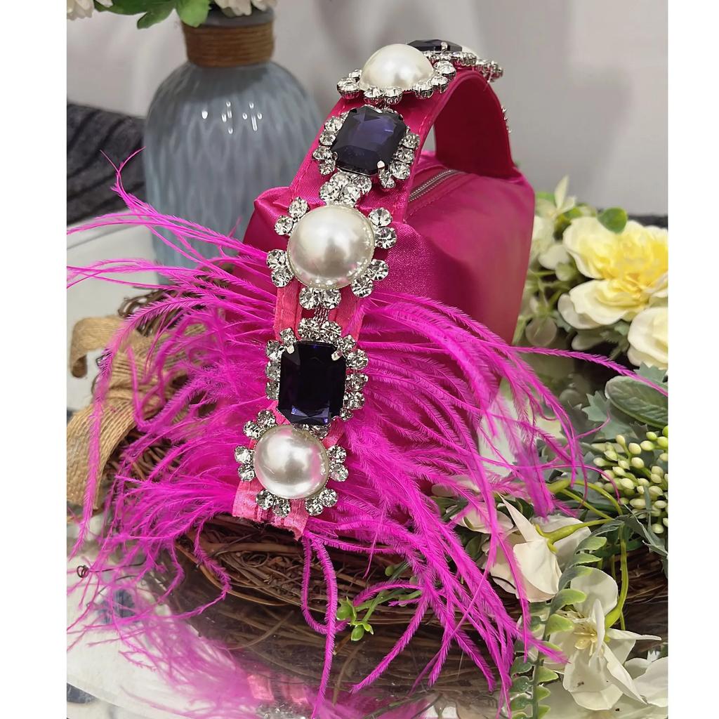 Diamonds Feather Women Handbags Luxury Pearls Party Evening Bags for Women  Designer Satin Square Clutch Wedding Purses Tote