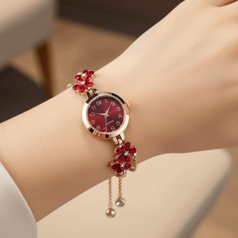 Double Layered Chain Women's Bracelet Watch Rhinestone Quartz Watch Daily Use