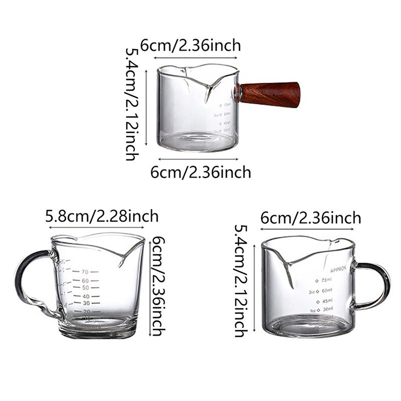 1 verre à shot expresso 70/75 ml, double bec verseur, tasse à mesurer, poignée résistante à la chaleur, échelle transparente, pichet doseur pour vin, lait, café