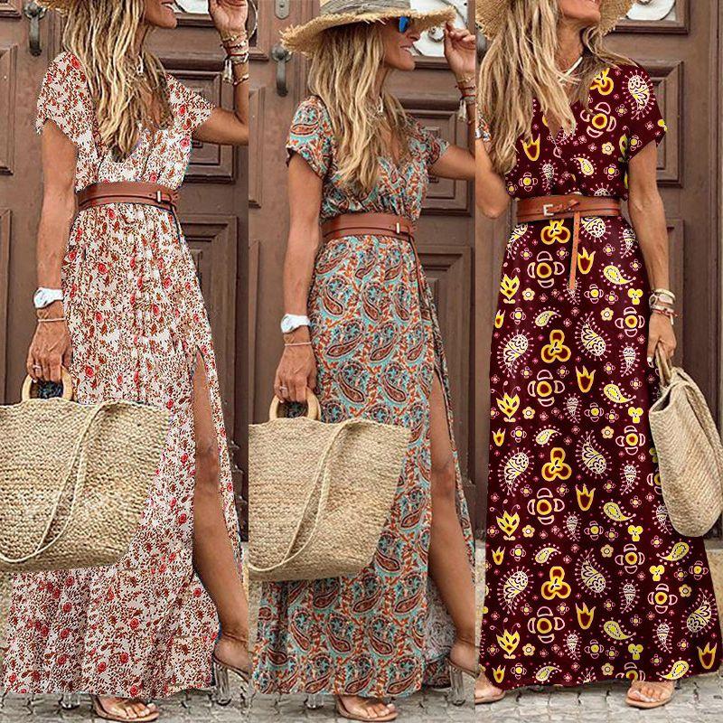 Floral Summer Women Long Maxi Dress Ladies V Neck Boho Beach Holiday Sundress