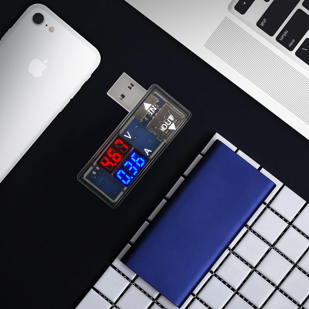 L-Type 3 In 1 Three Position LCD Digital USB Current And Voltage Measuring Instrument With Red Blue Dual Display Black Casing