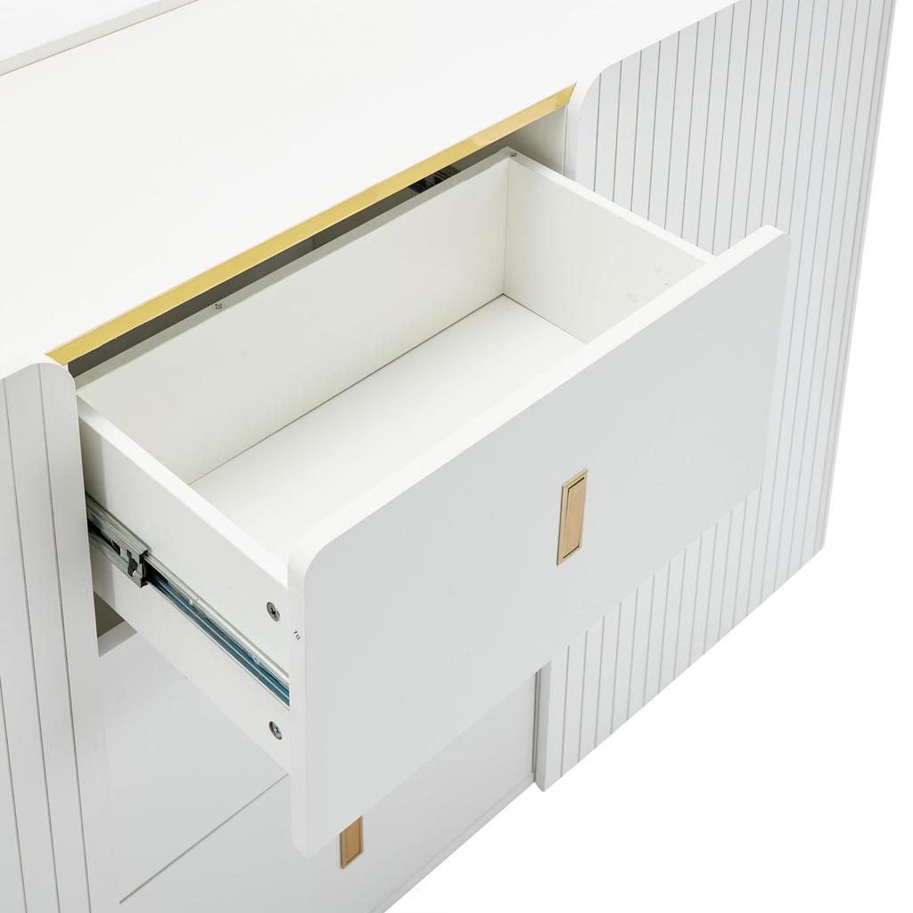 Sideboard LED Lighting, Modern Chest of Drawers 2 Doors & 3 Drawers, Adjustable Shelf, Ample Storage Space, Highboard Living Room, Dining Room, Hallway, White