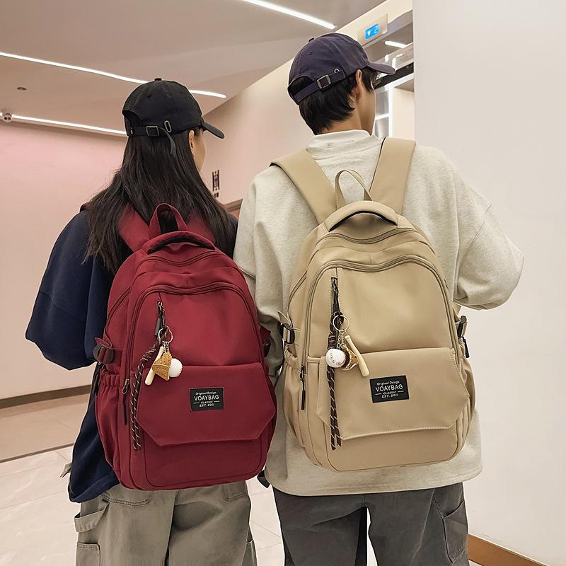 New Trendy Backpack High Value Backpack Large Capacity Solid Color Student Schoolbag Pain Bag Student Backpack