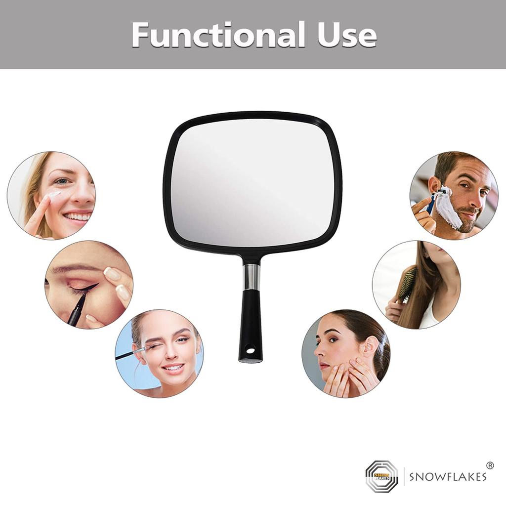 Snowflake Handheld Mirror, Large and Comfortable Hand Mirror with Salon Handle (Black)