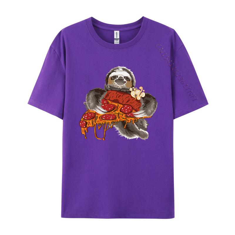 Sloth Holding Pepperoni Pizza Funny TShirt Tee Top Camisas Men Casual Clothing Gift Newest Tshirt Streetwear