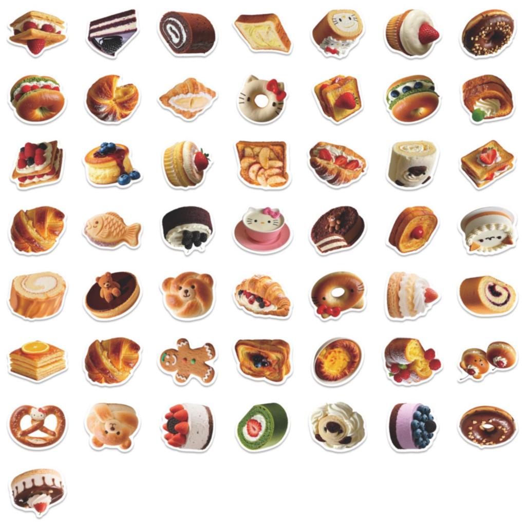 50pcs PVC Cake & Food Stickers Set for DIY Journals, Notebooks, Luggage, and Suitcases