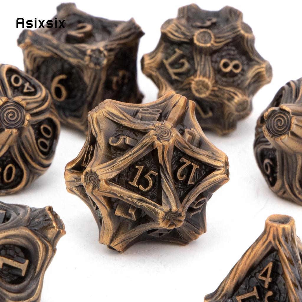 7 Pcs Yellow Tree Stump Root Metal Dice Solid Metal Polyhedral Dice Set Suitable for Role-Playing RPG  Board Game Card Game