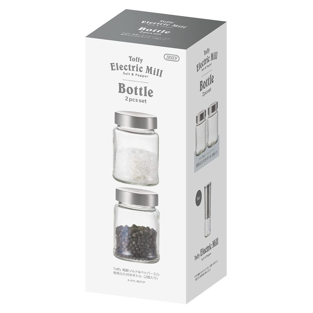 Toffy Electric Salt & Pepper Mill K-EM1, Tilt-to-Use, Ceramic Blade, Stepless Adjustment for Coarse To Fine Grinds, Dry Grinding, 100ml Bottle with