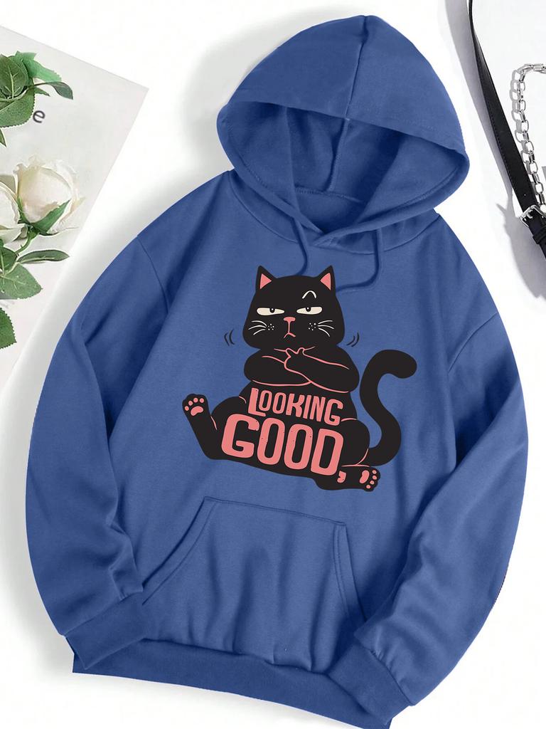 Looking Good Cool Cat  Pattern Woman Hoodies Sport Creativity Clothes Y2K Casual Women Clothing Hip Hop Street Pullovers