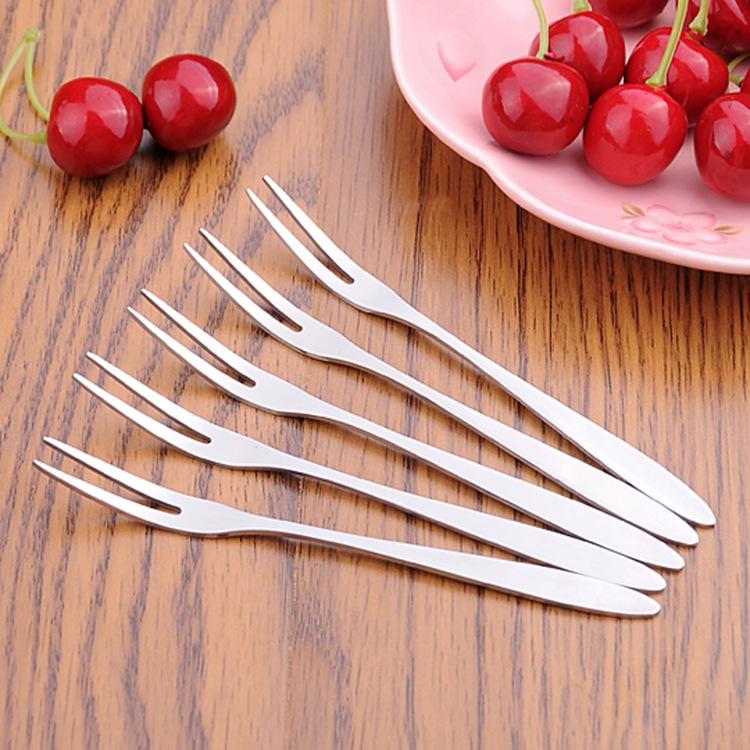 5Pcs stainless steel fruit fork, fashionable fruit stick, dessert moon cake cake fork, dim sum fork, fruit two-tooth fork